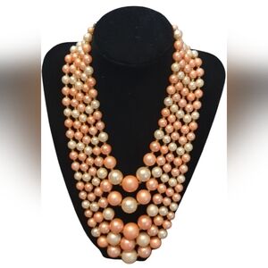 ❤️ 5 Strand Faux Peach Pearl Necklace